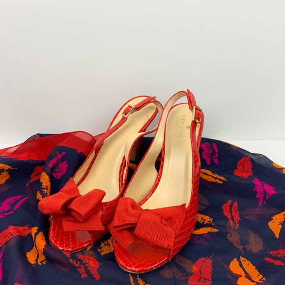 Kate Spade New York  Scarlet Red Slingback Heels Pumps Italy Sz 9 - Picture 4 of 16